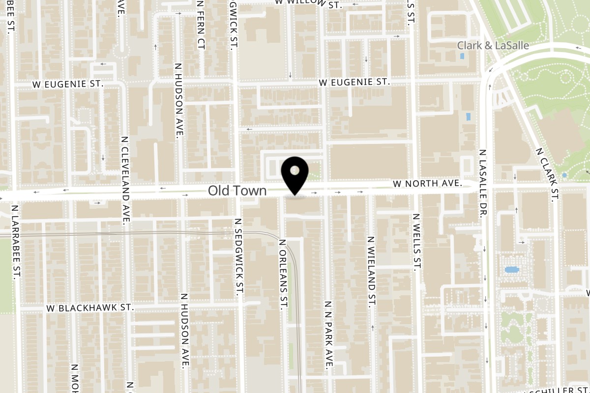 Map showing the location of Waffle Vibes on 315 W North Ave Ste 1 in Chicago